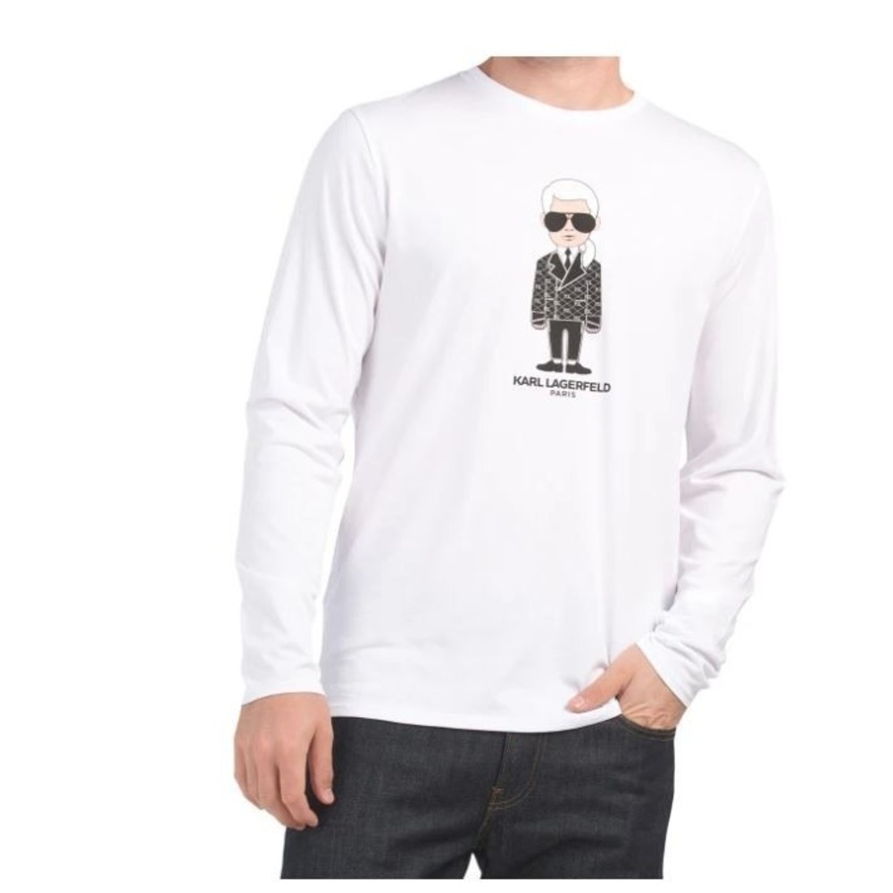 Karl Lagerfeld Paris Men's Karl Character Logo Long Sleeve T-Shirt White Large